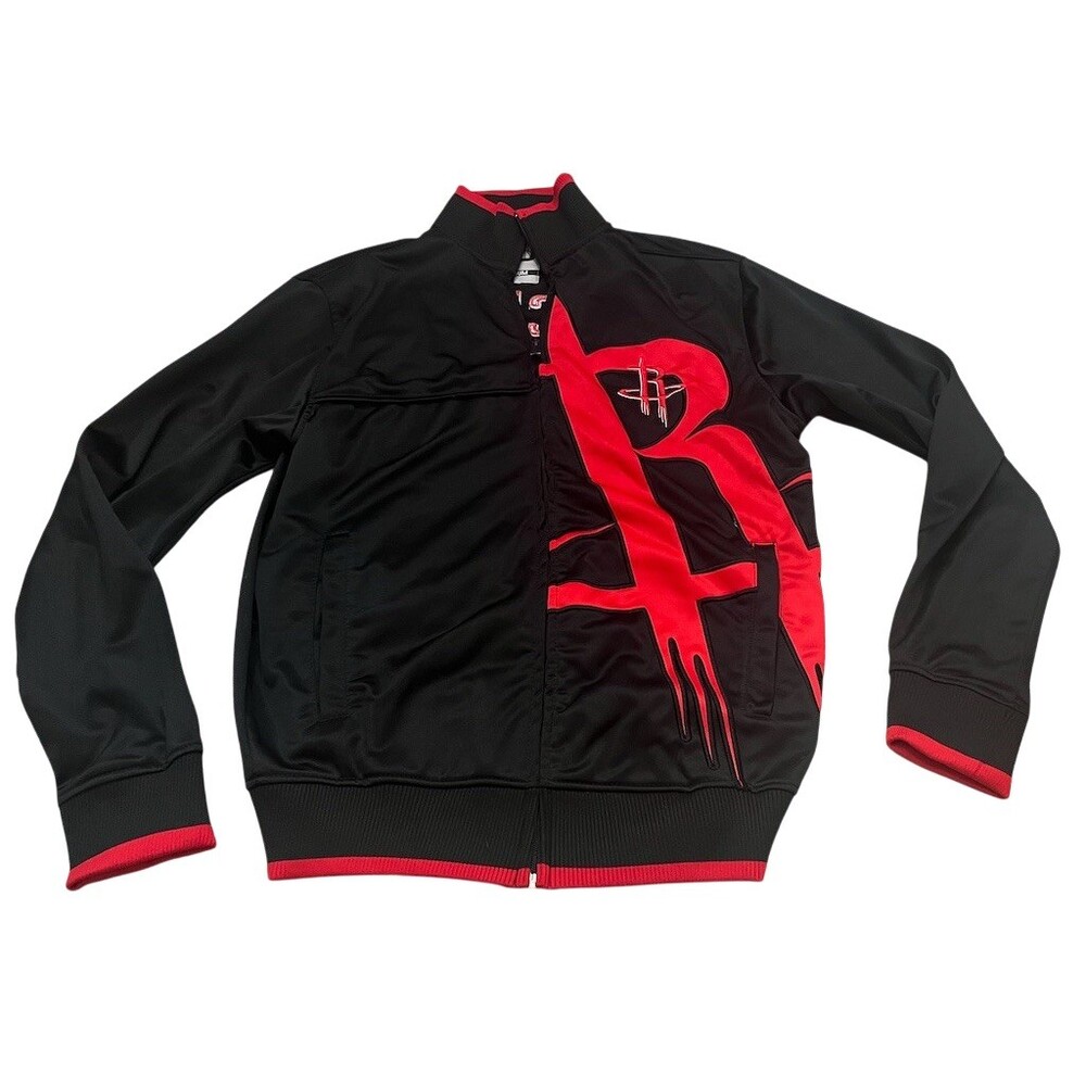 UNK Houston Rockets Track Jacket Men's M Black Red Full Zip Big R Logo